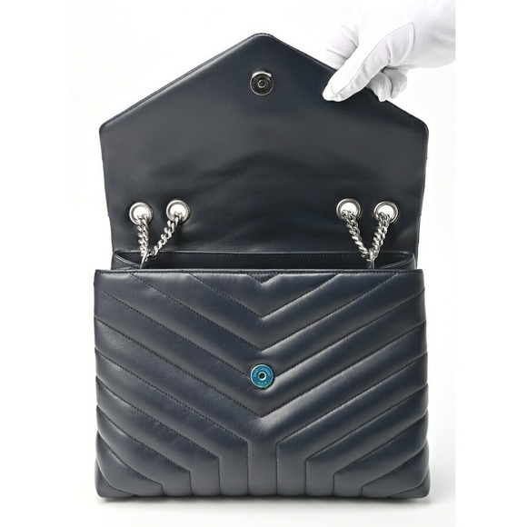 Saint Laurent Lulu Medium Chain Shoulder Bag Quilted Blue - Picture 7 of 10